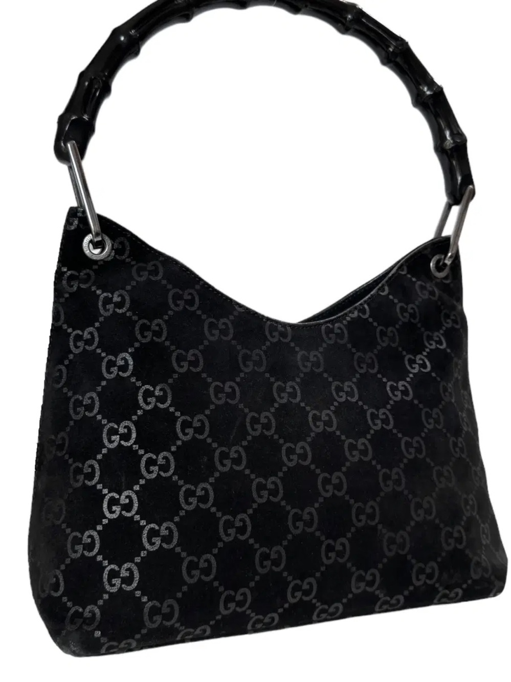 TOM FORD x GUCCI   Monogram Bamboo Handle Suede Hobo Bag